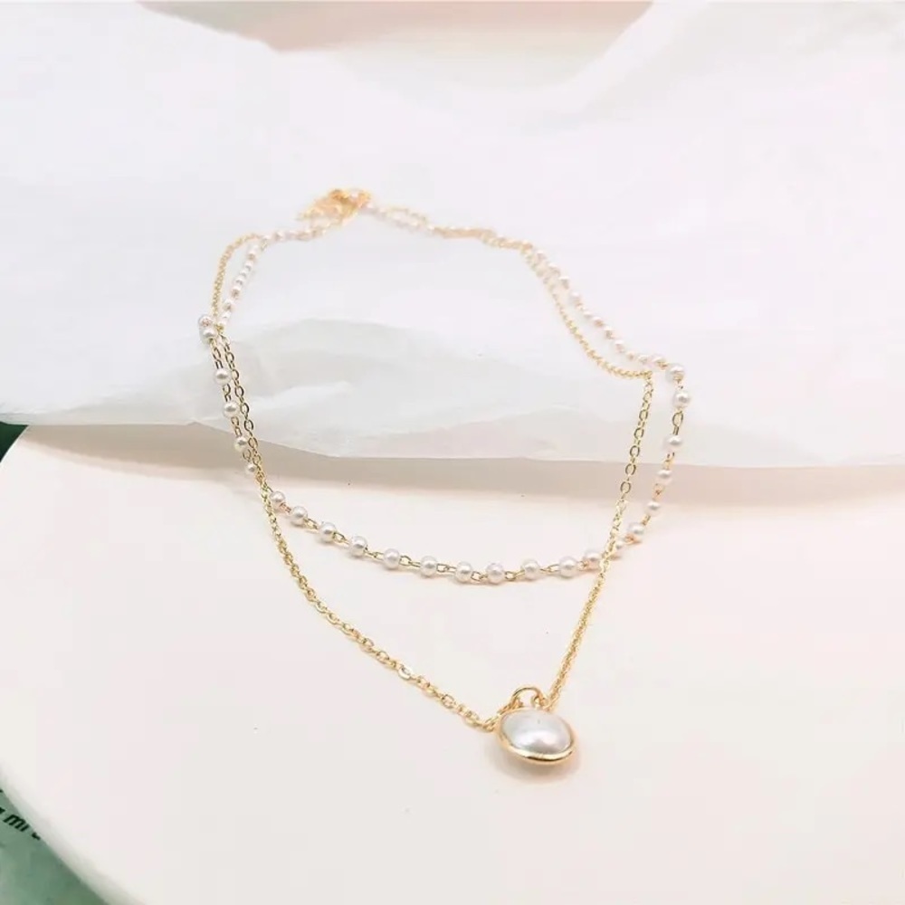 Golden Double Layer Pendant Necklace - Picture 2 of 6